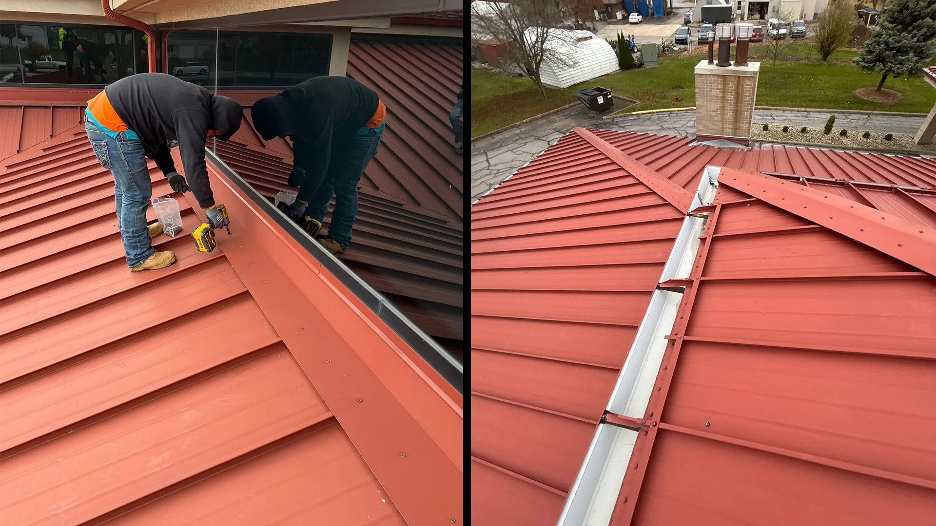 Nitro Roofing red metal roof repair in Wapakoneta, Ohio
